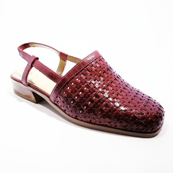Glacee Shoes - Glacee Gritzy Red Leather Sling Sandals Size 8.5W